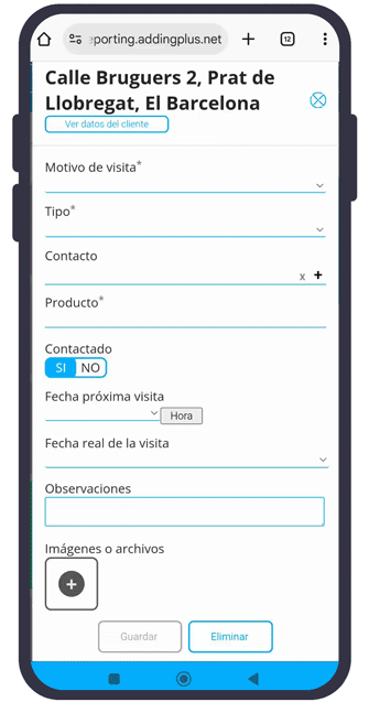 registro de visitas a clientes